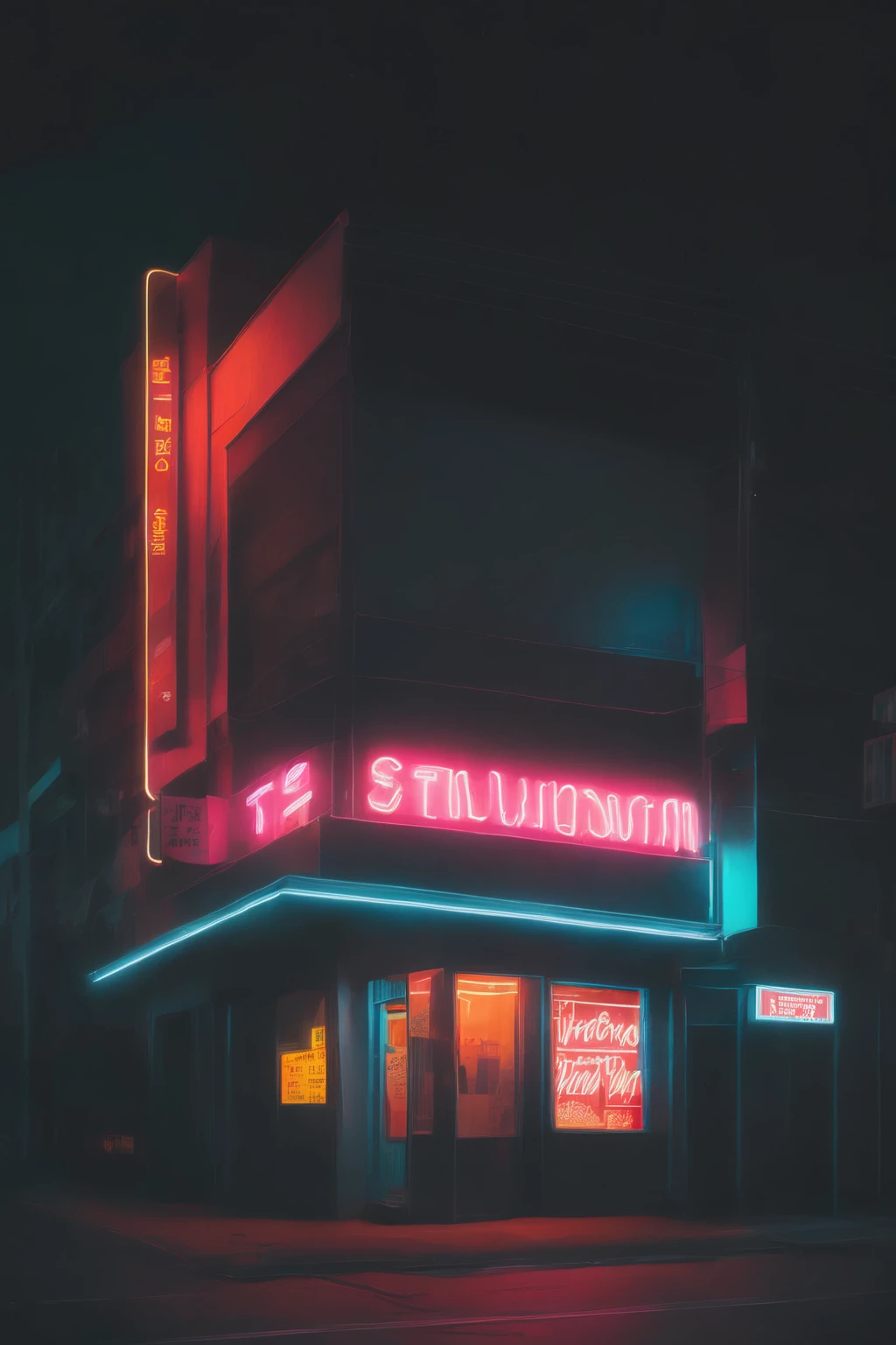 <lora:Neon Night:1>Neon Night - a building with a neon sign on the front of it