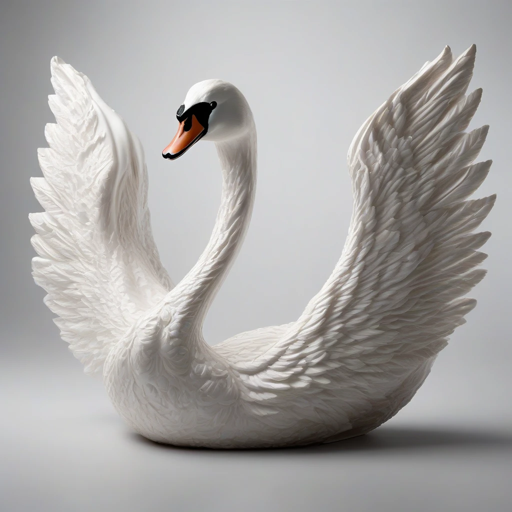 Swan, (solidifying:1.61), very detailed, intricate, product shot, photograph, studio lighting, concept art, isolated, neutral background, neutral surroundings