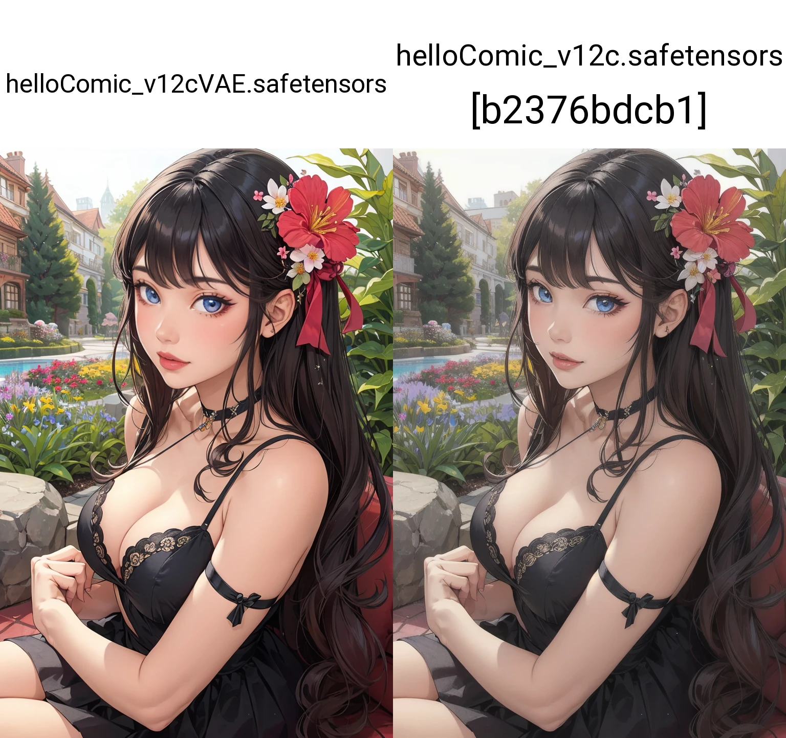 hippie girl, long colorful hair, radiant face, sparkling eyes, dd cups, background flower garden,<lora:jpcosermix:0.6>,<lora:GoodHands-vanilla:1>