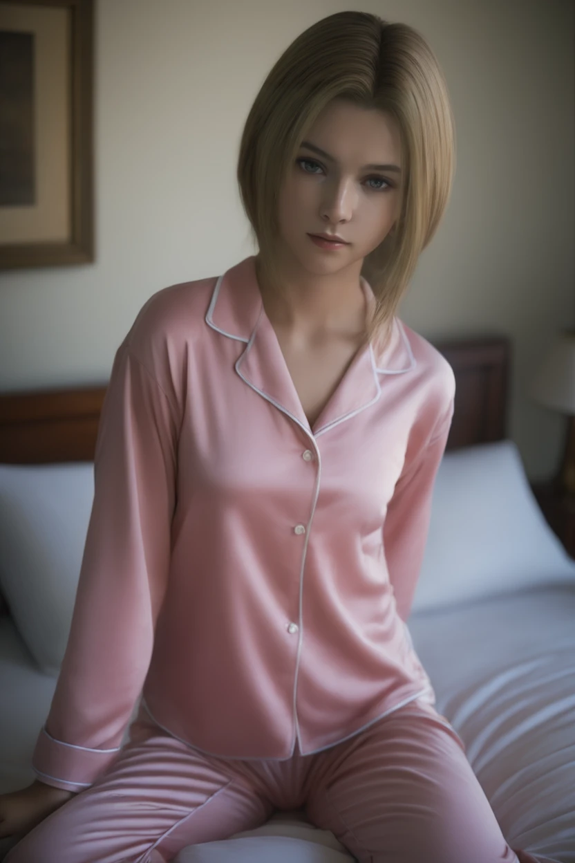 Best quality,masterpiece,ultra high res,1girl,(upper body:1.2),benedikta_harman,looking at viewer,<lora:benedikta_sdxl_V1:0.65>,pajamas,bedroom,