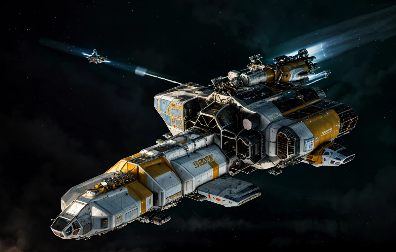 best quality,masterpiece,highly detailed,ultra-detailed,1boy, <lora:neg4all_bdsqlsz_V3.5:-1>__ starfieldchar__ <lora:Starfieldships:1> Starfieldships, no humans, science fiction, weapon, flying, glowing, gun, rain, thrusters, spacecraft