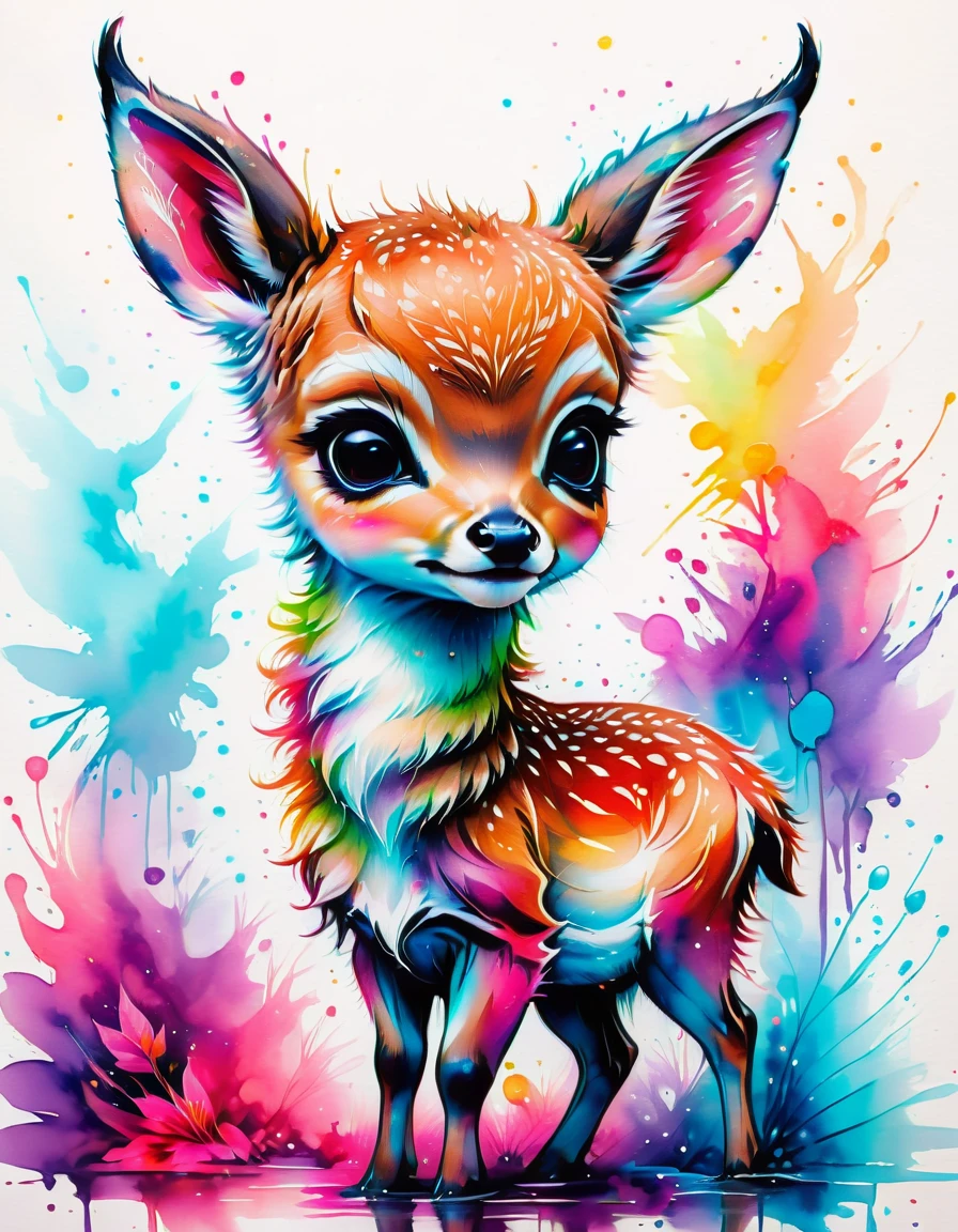 an adorable kawaii  deer, cute, fantasy creature, high quality, extremely detailed  <lora:SDXLPaintSplash:1>  Colorsplash