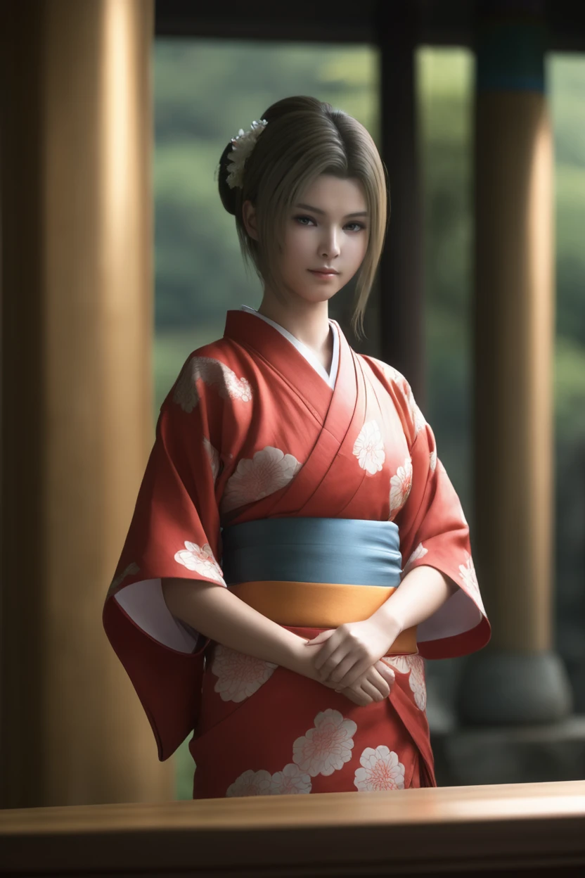 Best quality,masterpiece,ultra high res,1girl,(upper body:1.2),benedikta_harman,looking at viewer,<lora:benedikta_sdxl_V1:0.65>,kimono,temple,