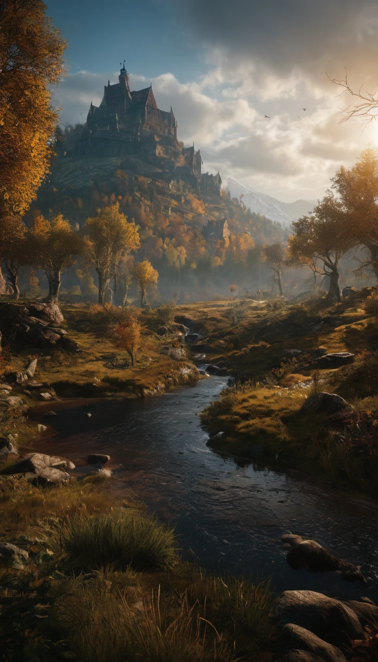 magic landscape,elden ring, dark arts, the witcher,realistic photo,breath taking, sharp lense, professional photographie, 70mm lense, detail love, good quality, unreal engine 5, wallpaper, colerful, highly detailed, 8k, soft light, photo realistic