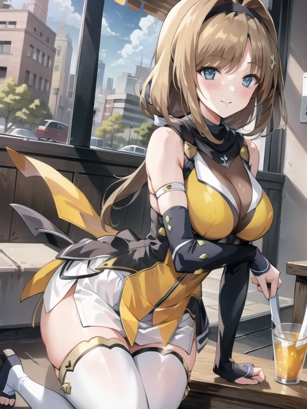 (hyper extreme detailed),(masterpeace),(hyper extreme),(photorealistic),CG,llustration,novel illustration,1girl,TAKAMORI_HARUKA,ninja,white miniskirt, yellow cloth,white legwear,sfw, <lora:TAKAMORI_HARUKA_v4:0.8>