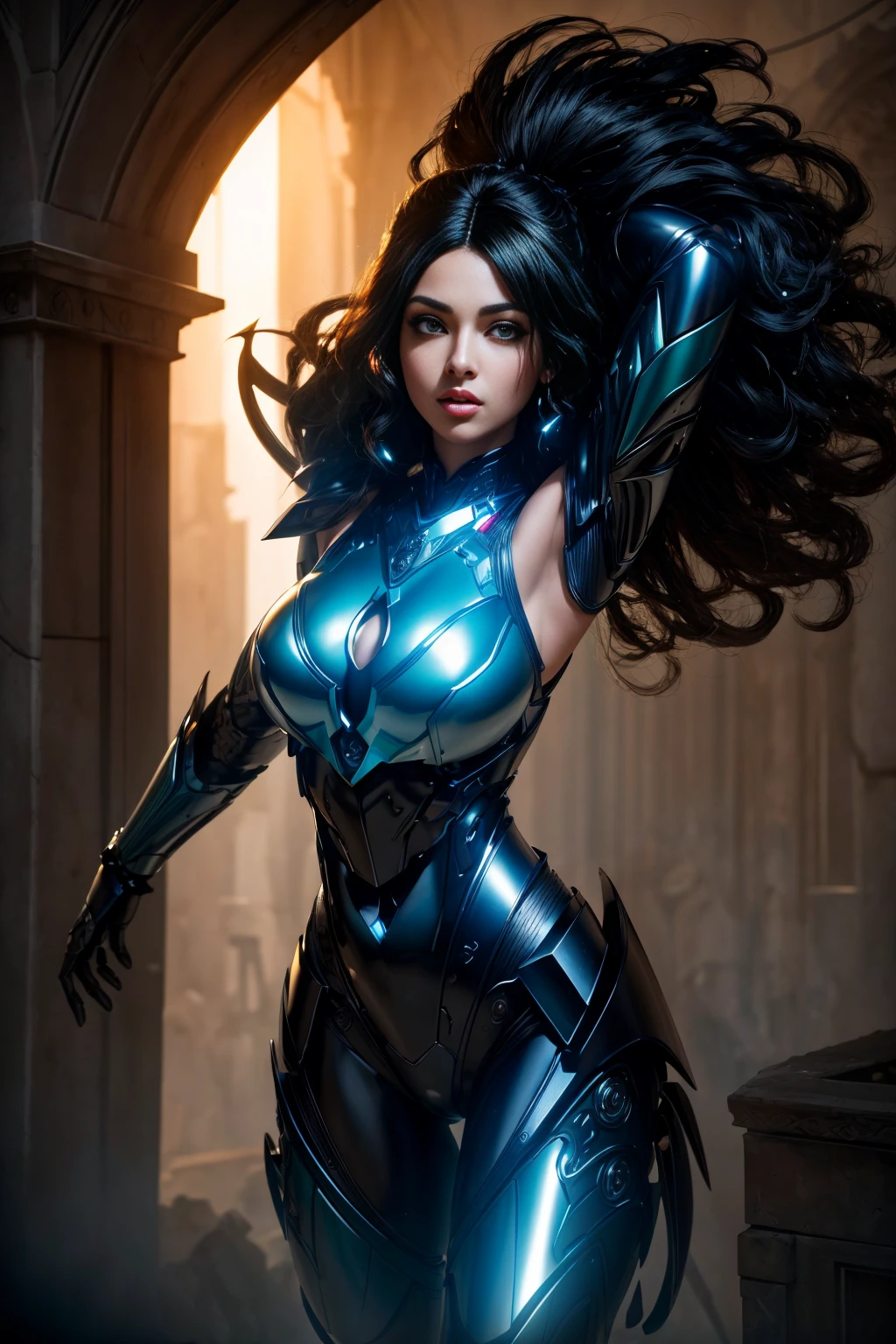 <lora:hades_armor_v1:0.7> hades_armor
Masterpiece, best quality, (highly detailed raw photo:1. 2), 8k arnold, volumetric lighting, volumetric shadows, phil haley style <lora:more_details:0.6> <lora:epi_noiseoffset2:0.7>
black woman, Dancing with arms swinging side to side, big hair, wedge cut, green eyes
science fiction horror background