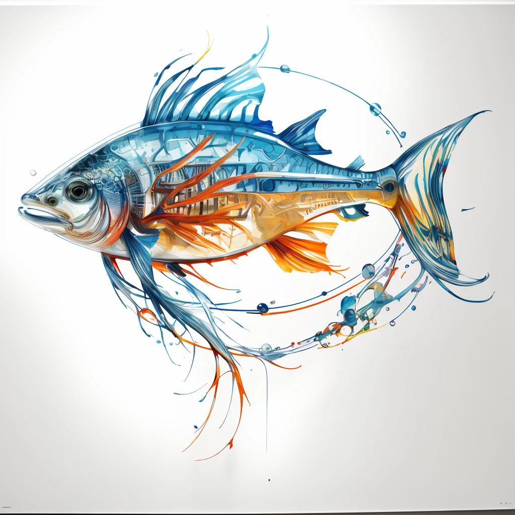 <lora:xk3mt1ks:1> a fish in the style of xk3mt1ks over white background