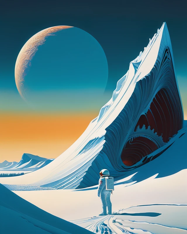 "realistic detailed image of an cosmonaut alone in the tundra next to whale skeleton in the style of Francis Bacon, Surreal, Norman Rockwell and James Jean, Greg Hildebrandt, and Mark Brooks, triadic color scheme, By Greg Rutkowski, in the style of Francis Bacon and Syd Mead and Edward Hopper and Norman Rockwell and Beksinski, open ceiling, highly detailed, painted by Francis Bacon, painted by James Gilleard, surrealism, airbrush, Ilya Kuvshinov, WLOP, Stanley Artgerm, very coherent, art by Takato Yamamoto and James Jean"
abstract dream, space, intricate, grand scale, alone, cinematic film still, insane detail, sharp focus, depth of field, realistic lighting, (realistic perspective), complex, (multiple subjects), 4k HDR,