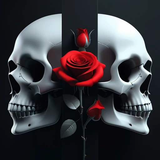 skulls and roses, intricate artwork by Tooth Wu and wlop and beeple. octane render, trending on artstation, greg rutkowski very coherent symmetrical artwork. cinematic, hyper realism, high detail, octane render, 8k, red and black tones