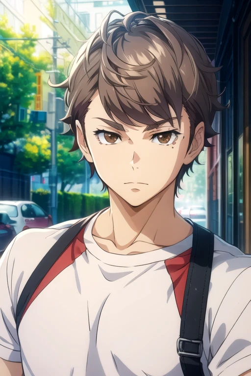 masterpiece, best quality, , 1boy, solo, male focus, looking at viewer, , depth of field, <lora:youichi_fujitani:0.70>, youichi_fujitani, brown hair, brown eyes, candy costume, ,