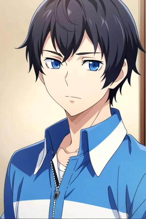 masterpiece, best quality, game cg, 1boy, solo, male focus, looking at viewer, upper body, , <lora:tomoki_sakai:0.70>, tomoki_sakai, black hair, blue eyes
