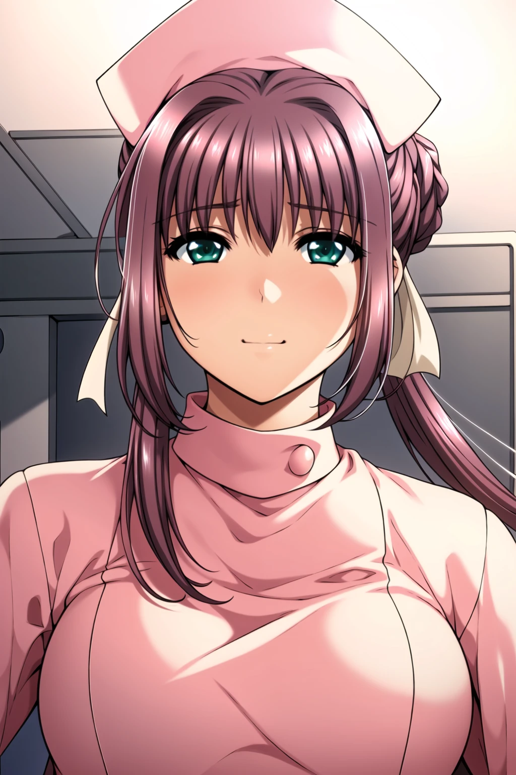 Simple white background,
long sleeves, nurse, nurse cap,pink hat , pink dress,
<lora:Nanase_Ren_NightShift-KK77-V3:0.7>,
bangs, brown hair,ponytail,green eyes,long hair,hair intakes,
<lora:Mariana_Luciano_NON_VIRGIN-KK77-V1:0.3>,<lora:more_details:0.1>,
1 girl, 20yo,Young female,Beautiful Finger,Beautiful long legs,Beautiful body,Beautiful Nose,Beautiful character design, perfect eyes, perfect face,expressive eyes,perfect balance,
looking at viewer,(Focus on her face),closed mouth, (innocent_big_eyes:1.0),Light_Smile,
official art,extremely detailed CG unity 8k wallpaper, perfect lighting,Colorful, Bright_Front_face_Lighting,shiny skin,
(masterpiece:1.0),(best_quality:1.0), ultra high res,4K,ultra-detailed,
photography, 8K, HDR, highres, absurdres:1.2, Kodak portra 400, film grain, blurry background, bokeh:1.2, lens flare, (vibrant_color:1.2),professional photograph,
(Beautiful,large_Breasts:1.4), (beautiful_face:1.5),(narrow_waist),