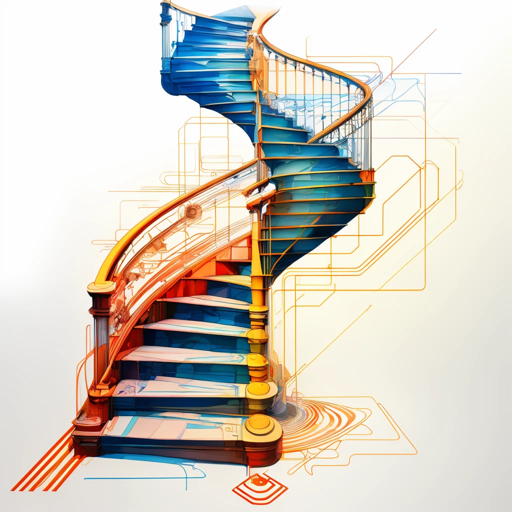 <lora:xk3mt1ks:1> stairs towards infinite in the style of xk3mt1ks over white background