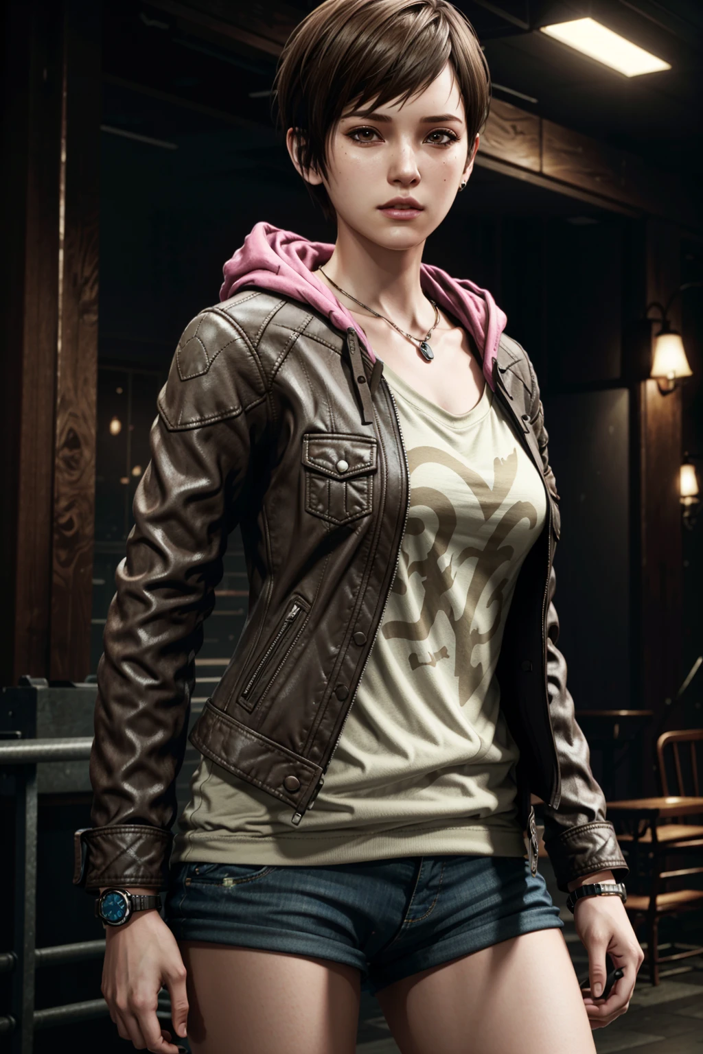 MoiraRE, 1girl, solo, short hair, brown hair, jacket, hood, jewelry, realistic, watch, wristwatch
<lora:epi_noiseoffset2:1>, <lora:MoiraRE:0.7>