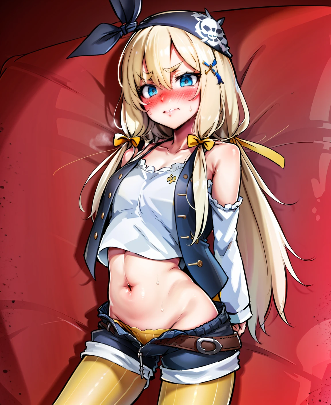 Original Character, Volumetric Lighting, Best Shadows, Shallow Depth of Field, Portrait Of Stunningly Beautiful Girl, Petite, Delicate Beautiful Attractive Face With Alluring Yellow Eyes, Messy Painted Face, Sharp Eyebrows, Broadly Smiling, Open Mouth, Fangs Out, Lovely Medium Breasts, Layered Long Twintail Blond Hair, Blush Eyeshadow, Thick Eyelashes, Applejack Hat, Oversized Pop Jacket, Mini Underboob Tee, Open Navel, Slim Waist, Denim Jeans Pants, With Buckle Belt, In The Graffiti Alley, Waste Container, Outside Stairs, Outdoor Unit, Holding Spray Paint Can, Standing, (Highest Quality, Amazing Details:1.25), (Solo:1.3), Brilliant Colorful Paintings