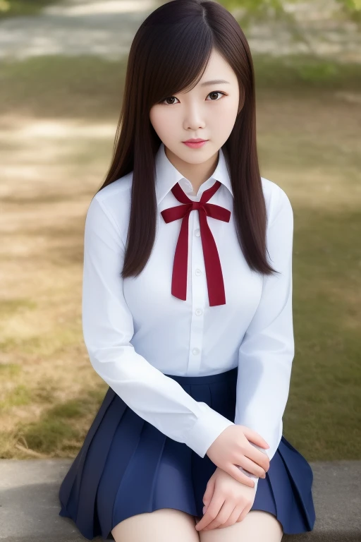 best quality, masterpiece,real,realistic, photo,photorealistic, looking at viewer,1girl,
xiaofu,school uniform,shirt,skirt,long sleeves,neck ribbon, sitting, 
<lora:xiaofu_v1_01:0.8>