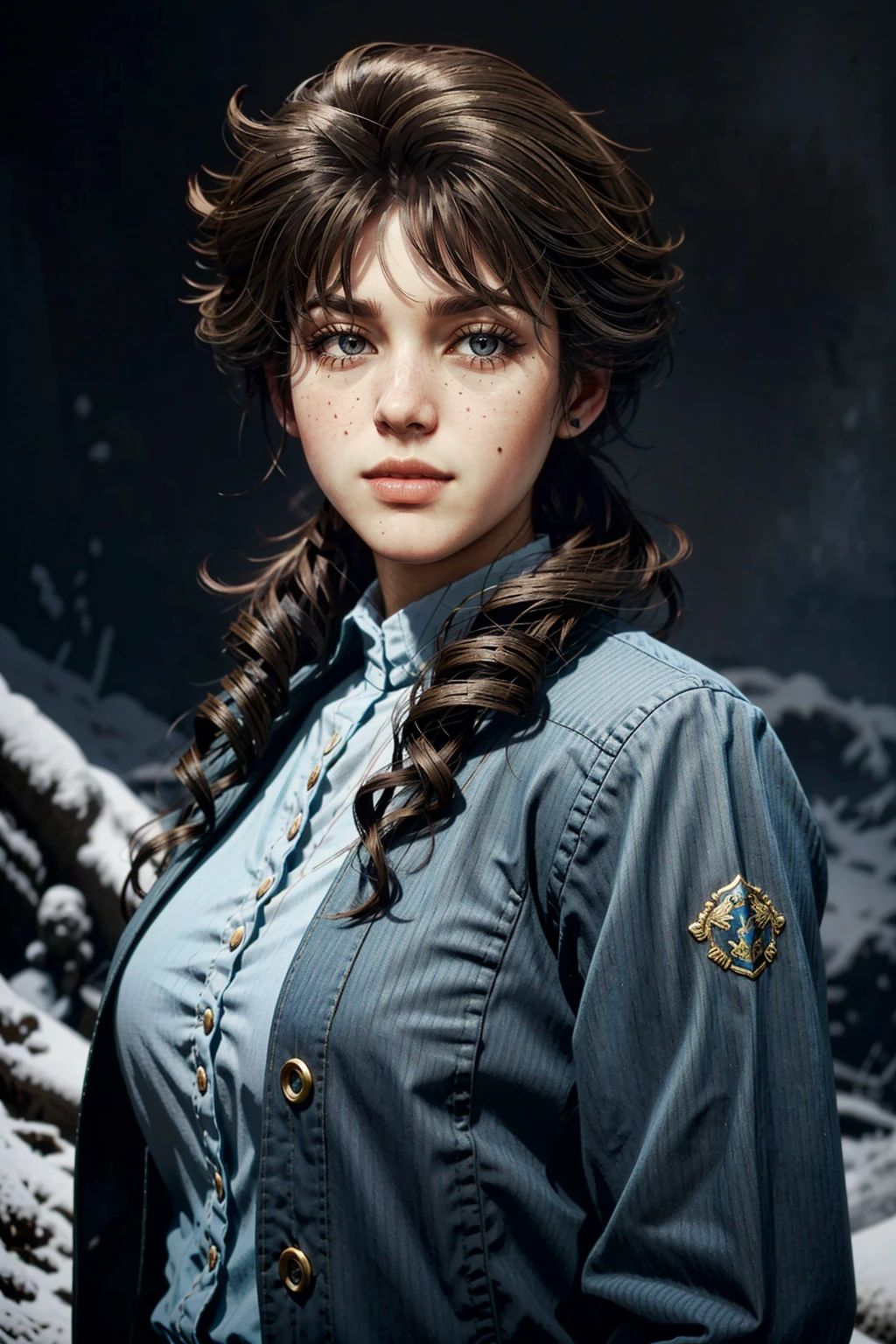 MaryBethRDR, solo, brown hair, jacket, upper body, traditional media, looking at viewer, black background, realistic, brown eyes, blue jacket
<lora:epi_noiseoffset2:1>, <lora:MaryBethRDR:0.7>
