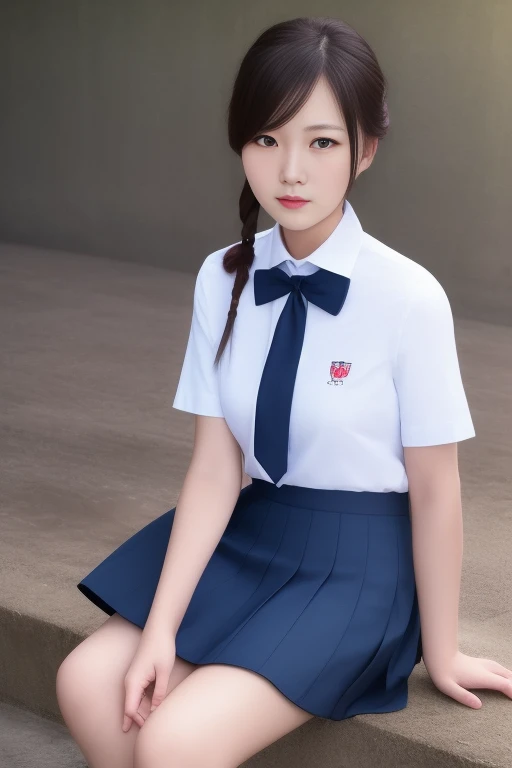 best quality, masterpiece,real,realistic, photo,photorealistic, looking at viewer,1girl,
xiaofu,school uniform,shirt,skirt,short sleeves,neck ribbon, sitting,
<lora:xiaofu_v1_01:0.8>