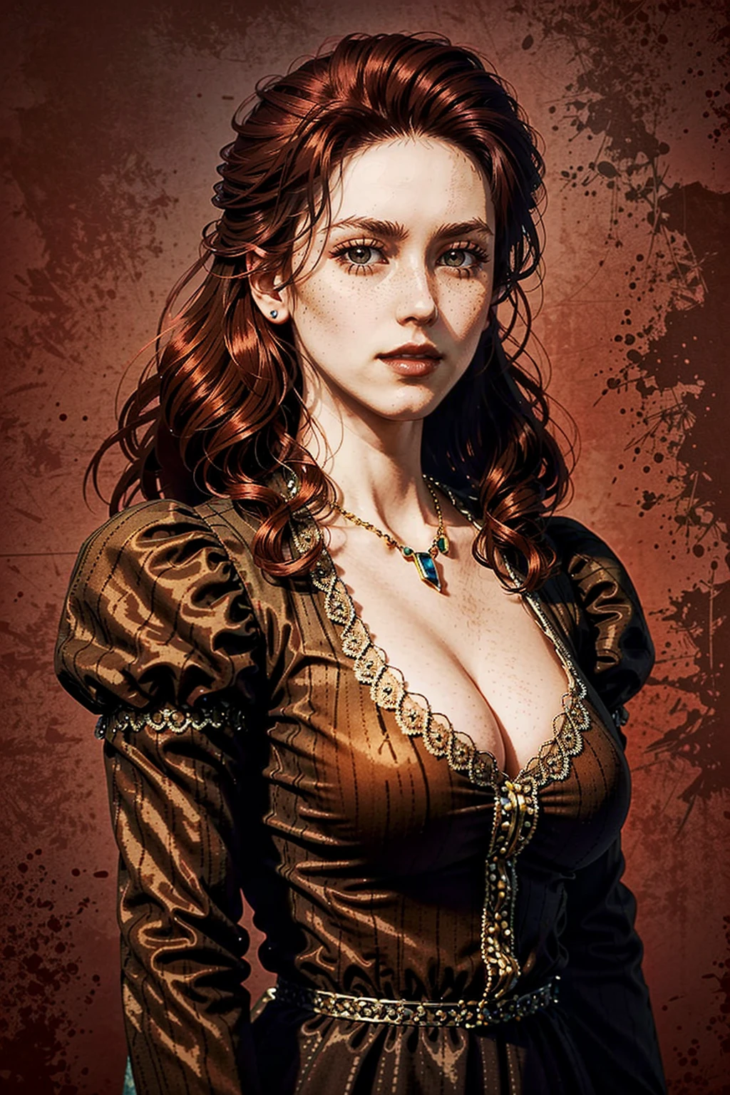 MollyRDR, 1girl, solo, jewelry, breasts, cleavage, necklace, red background, dress, long hair, looking to the side, freckles, upper body, medium breasts
<lora:epi_noiseoffset2:1>, <lora:MollyRDR:0.7>