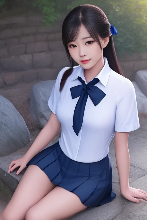 best quality, masterpiece,real,realistic, photo,photorealistic, looking at viewer,1girl,
xiaofu,school uniform,shirt,skirt,short sleeves,neck ribbon, sitting,
<lora:xiaofu_v1_01:0.8> <lora:chuxia_v1_05:0.4>