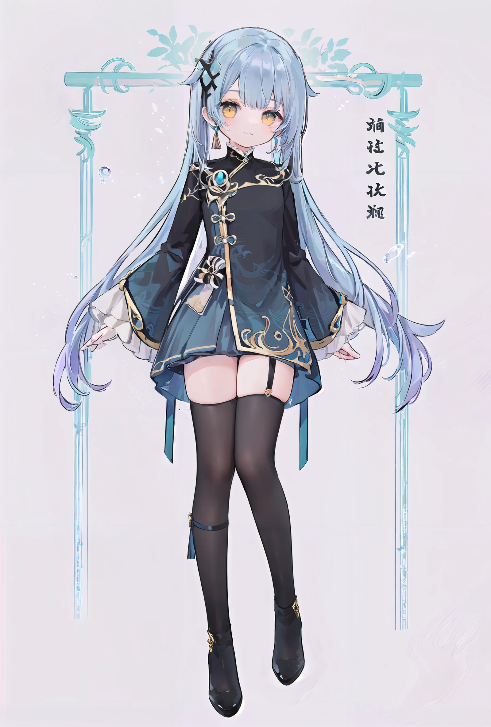 <lora:kisaki:0.7>1girl, solo, long hair, looking at viewer, blush, blue eyes, simple background, gloves, white background, dress, holding, bare shoulders, twintails, very long hair, closed mouth, standing, jacket, full body, purple hair, small breasts, sleeveless, black gloves, striped, blunt bangs, off shoulder, hair bun, black footwear, black dress, double bun, sleeveless dress, halo, chinese clothes, china dress