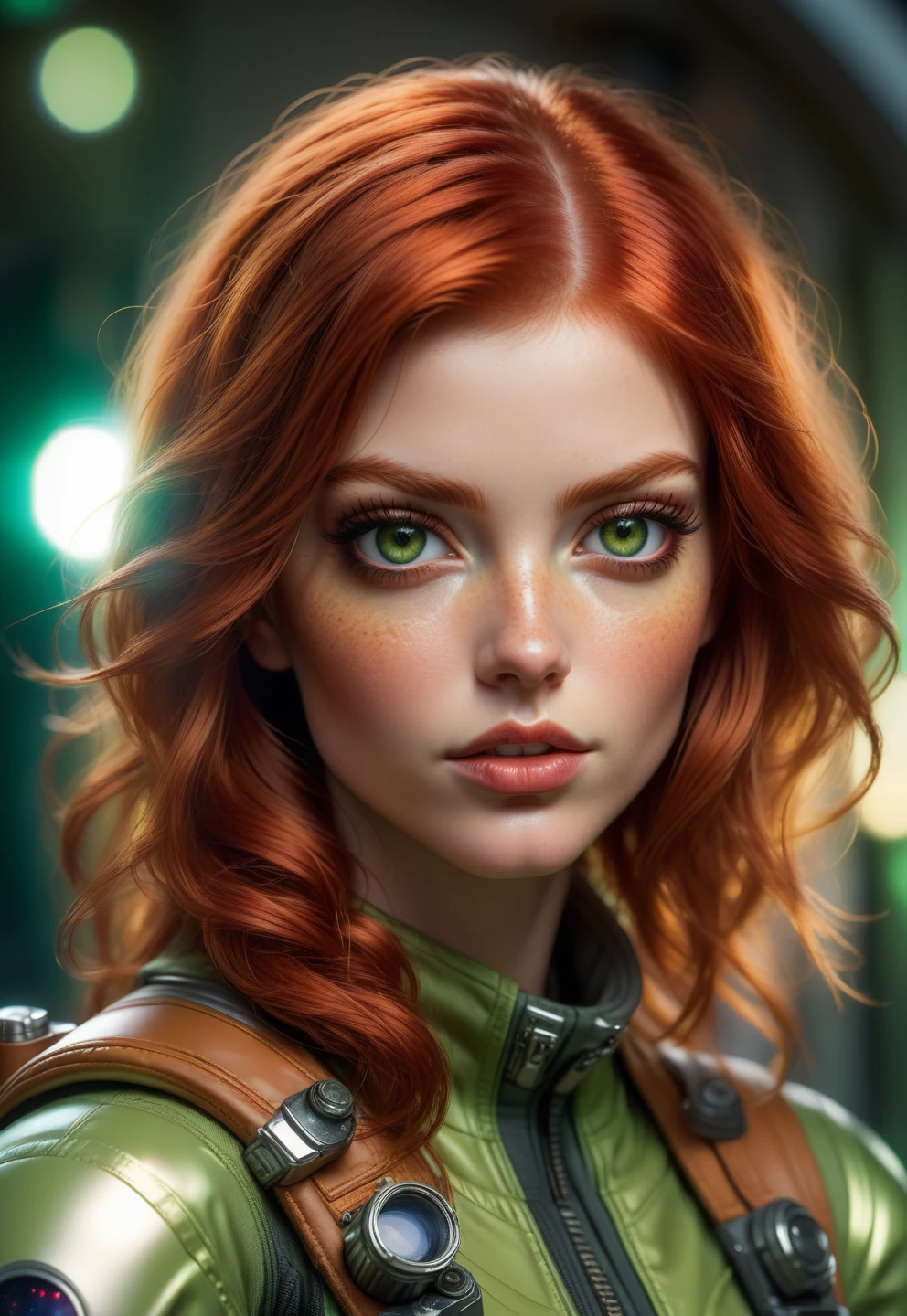 (atompunkstylesd15:1.2) (sharp focus:1.2), portrait, up (close photo:1.2) (beautiful face:1.1), amazing body, sexy, (detailed eyes:1.1), (luscious lips:1.1), (large eyes:1.0) (red hair:1.2) (moody lighting:1.2), depth of field, bokeh, 4K, HDR. by (Bob Byerley:1.2|Artgerm:1.1), hyper realistic, green brown eyes, up close, (absurd res:1.1), beautiful lighting, sunlight, space explorer, adventurer of space
