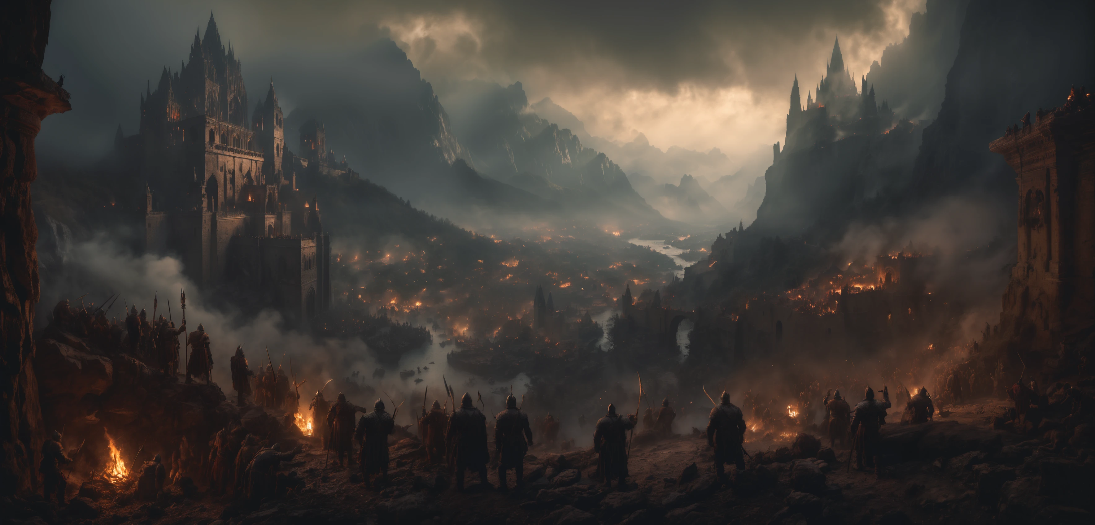 hyperrealistic photo of orcs preparing to siege an elvish city, fantasy, alena aenami, masterpiece, best quality, photograph, dreamlike, face focus, intricate details, sharp focus, photography, photorealism, photorealistic, 8k, soft focus, volumetric light, (****), eldritch,(intricate details), (hyperdetailed), 8k hdr, high detailed, lot of details, high quality, soft cinematic light, dramatic atmosphere, atmospheric perspective,