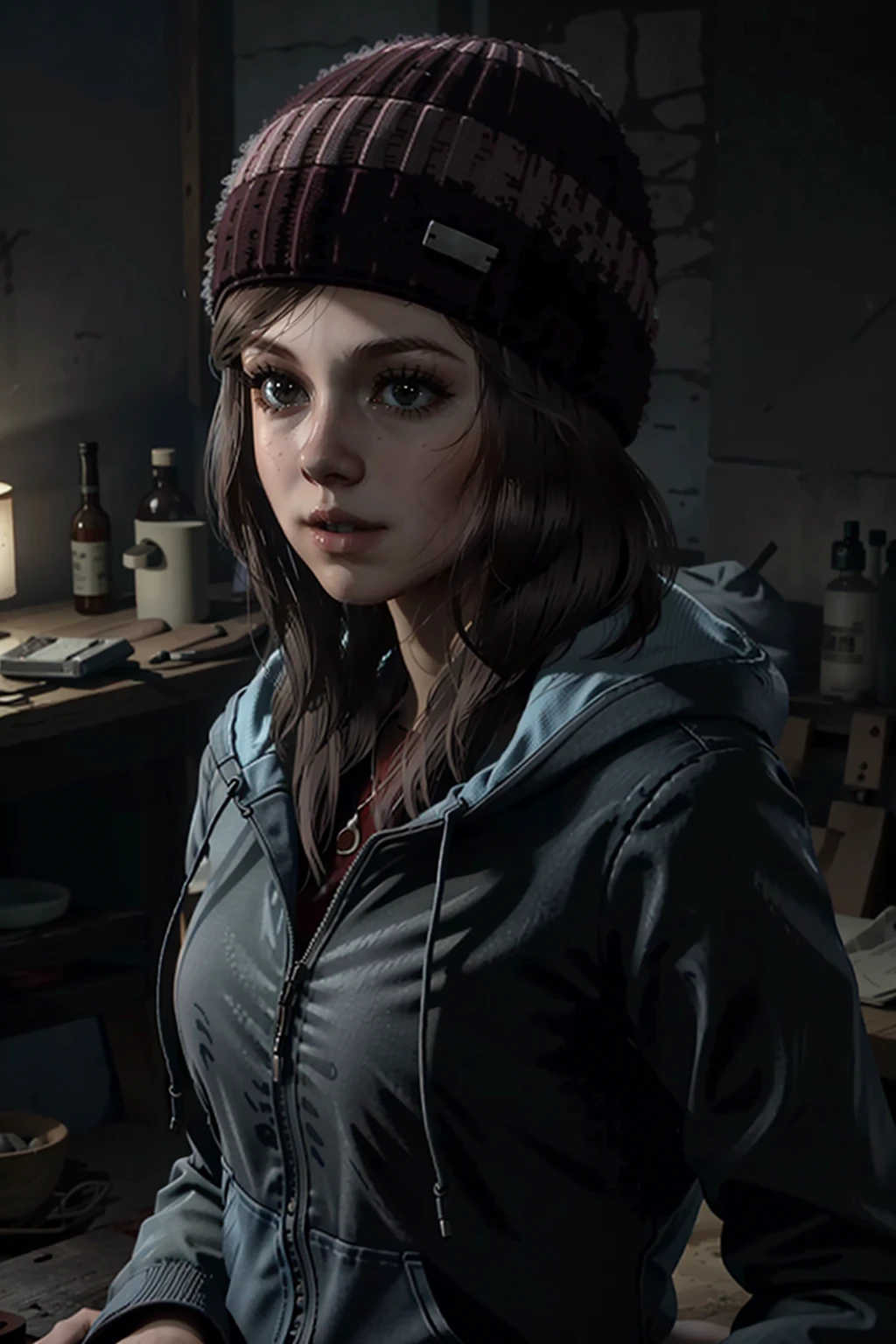 AshleyUntil, solo, 1girl, hat, beanie, realistic, dark, long hair, upper body, hood, red hair
,masterpiece, best quality,
<lora:epi_noiseoffset2:1>, <lora:AshleyUntil:0.7>