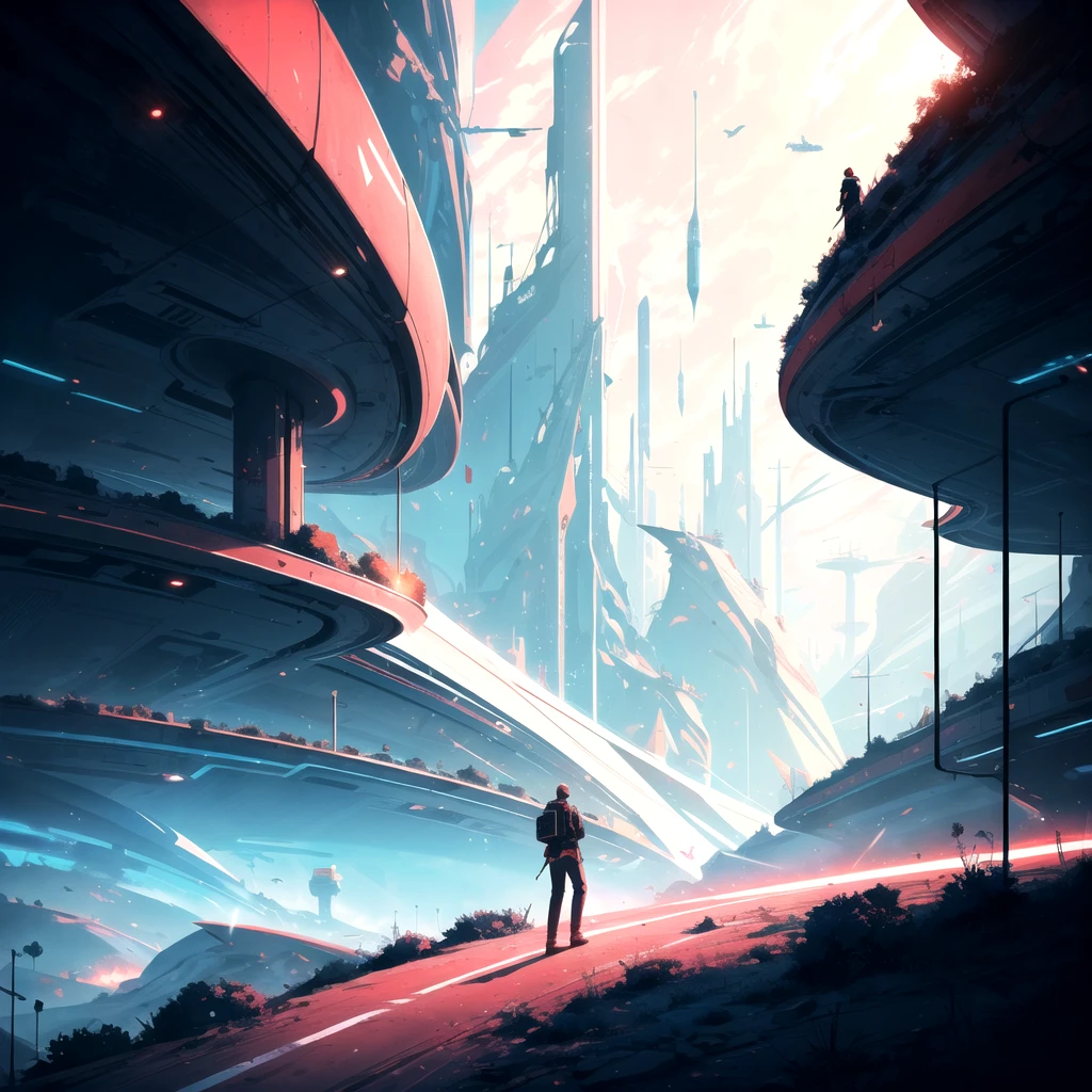 Christopher Balaskas Style - Neon Knights Inspirational Landscape Retro Futurist Fantasy