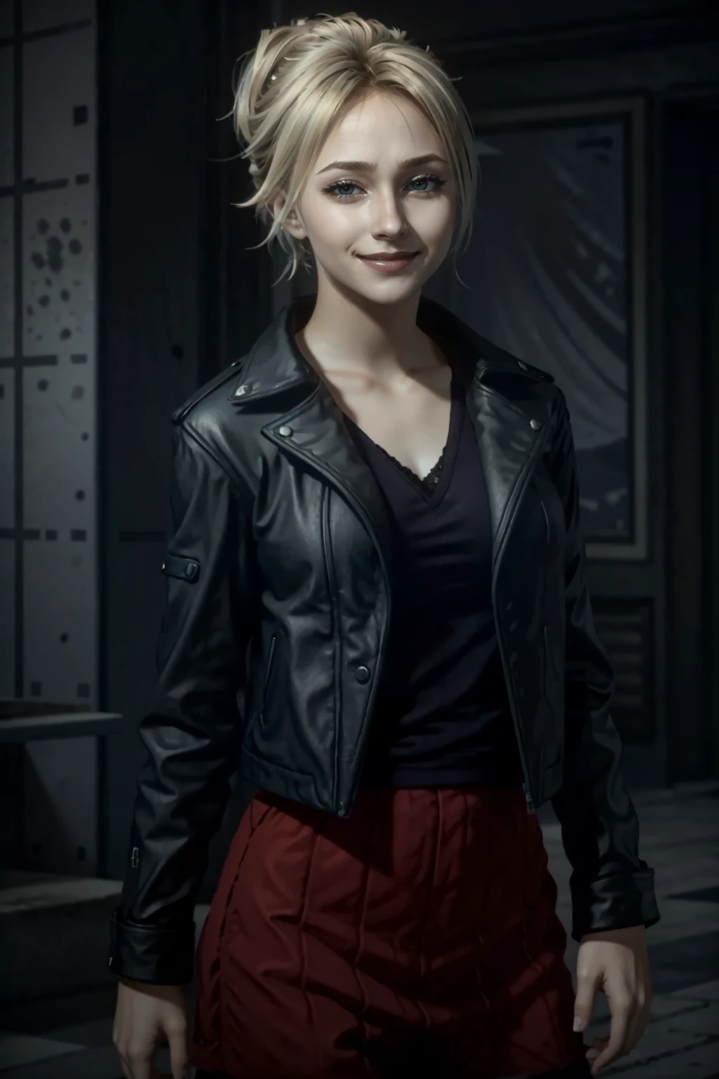 (masterpiece, best quality)
1girl, SamUntil, blonde hair, updo, leather jacket, upper body, shy smile
<lora:epi_noiseoffset2:1>, <lora:add_detail:0.5>, <lora:SamUntil:0.7>