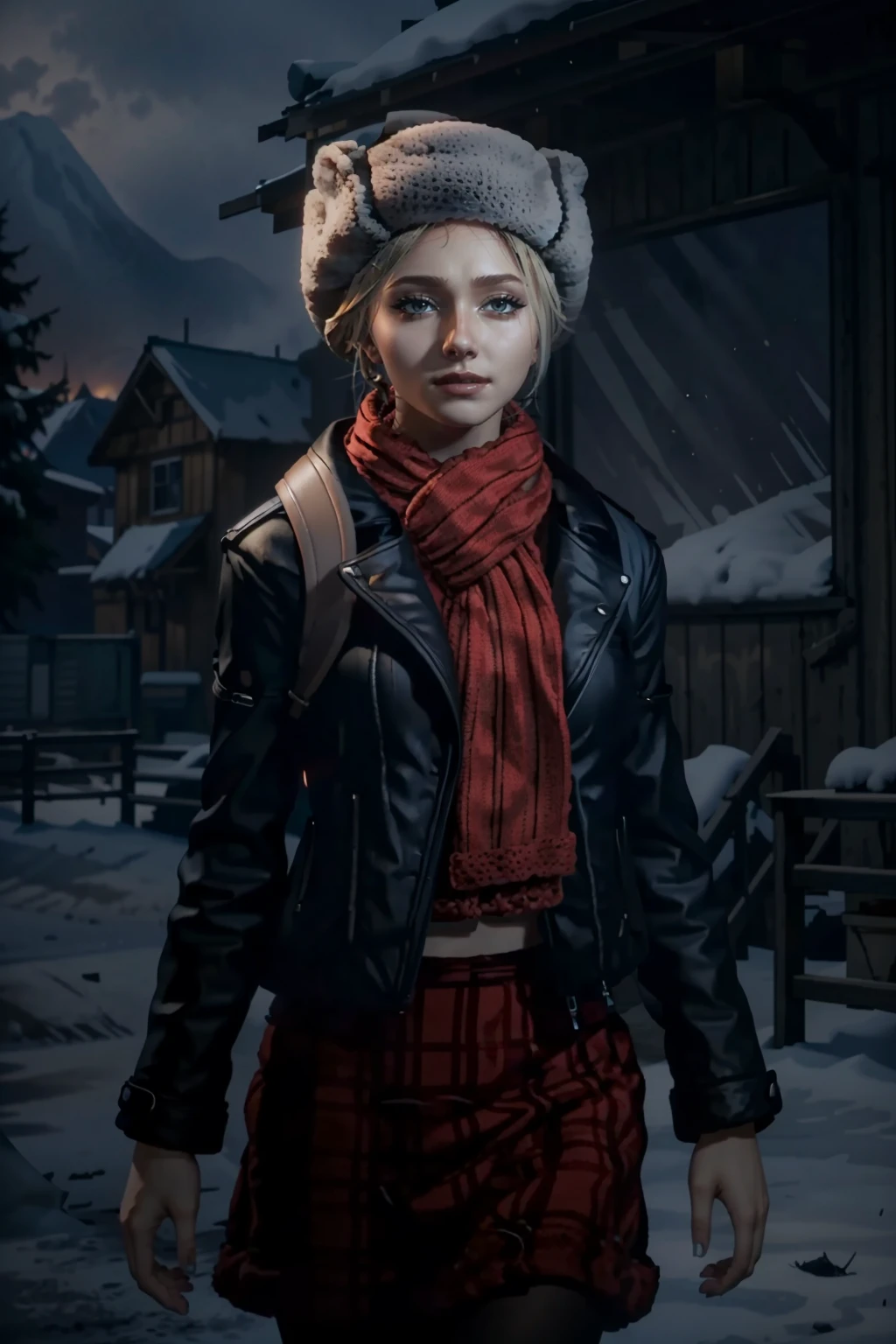 (masterpiece, best quality)
1girl, SamUntil, blonde hair, solo, hat, scarf, realistic, fur hat, red scarf, jacket, coat, upper body
<lora:epi_noiseoffset2:1>, <lora:add_detail:0.5>, <lora:SamUntil:0.8>