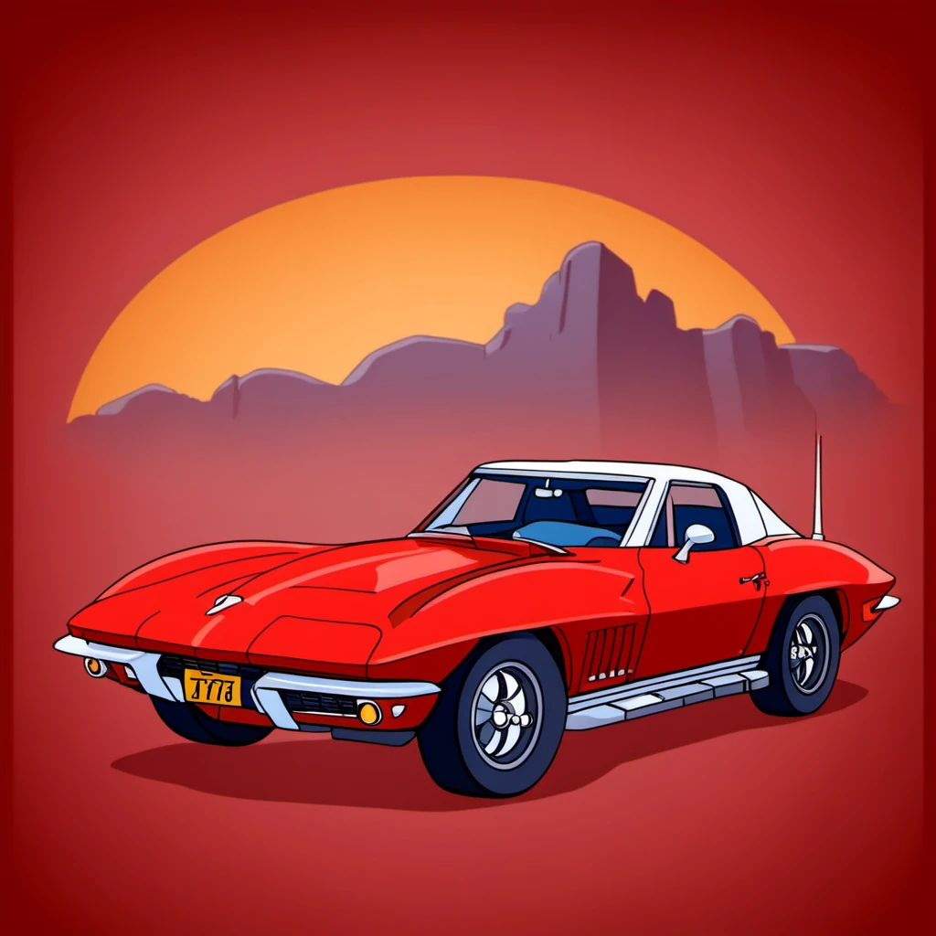 cartooneffects two, a red 1967 corvette