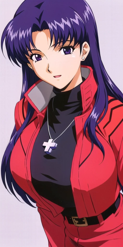 <lora:Katsuragi_MisatoV4:0.7> katsuragi_misato, huge_breasts, standing, solo, Misato_cross_necklace, black_turtleneck_shirt_red_pencil_skirt_red_jacket, masterpiece, best quality, detailed face, detailed eyes, highres,