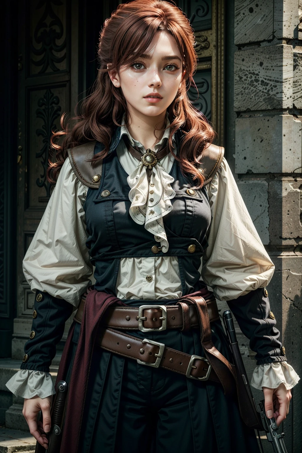 (masterpiece, best quality)
1girl, red hair, EliseACU, solo, weapon, gun, long hair, brown hair, belt, holding weapon, handgun, holding, holding gun, looking at viewer, realistic, parted lips
<lora:epi_noiseoffset2:1>,  <lora:add_detail:0.5>,  <lora:EliseACU:0.7>