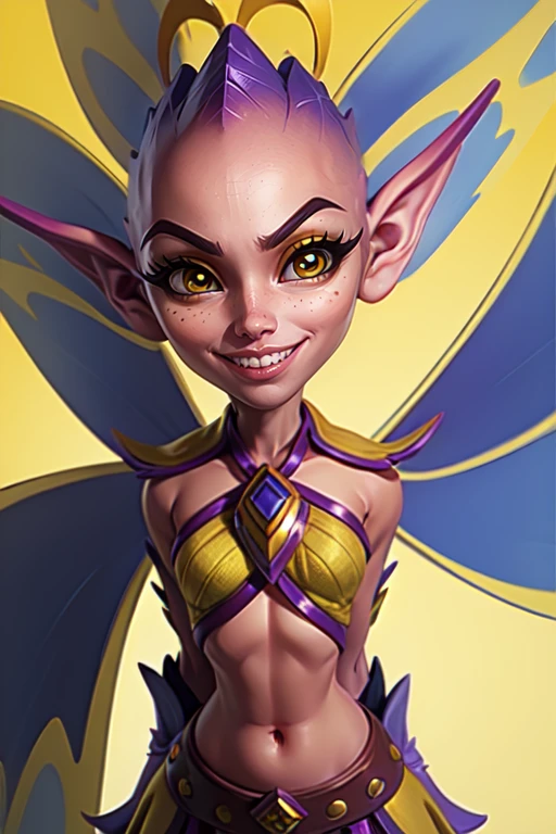 Willow, yellow eyes, yellow antenna on forehead,
fairy wings on upper back,thighhighs,boots,midriff,
devious,big grin,teeth,dimples,
standing,upper body,
(insanely detailed, beautiful detailed face, masterpiece, beautiful detailed eyes, best quality),
<lora:Willow-10v3:0.7>,