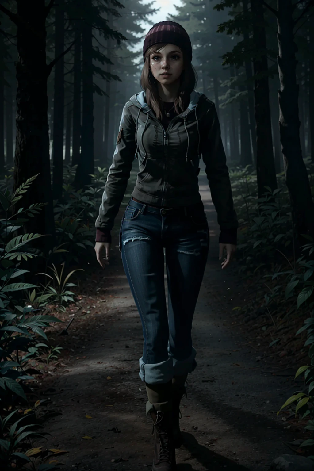 AshleyUntil, solo, 1girl, beanie, long hair, closed mouth, dark forest, full body,
,masterpiece, best quality,
<lora:epi_noiseoffset2:1>, <lora:AshleyUntil:0.7>