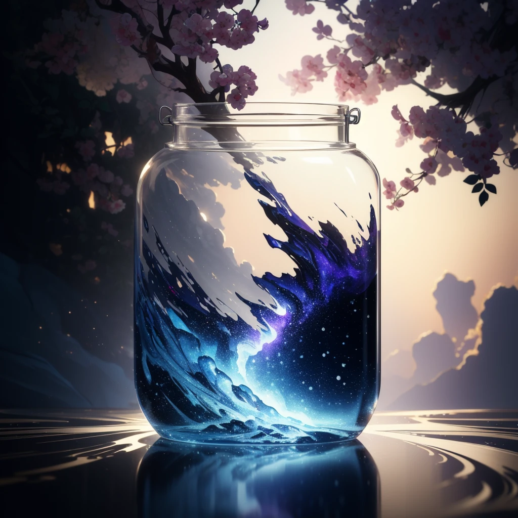 an optical illusion of the universe inside a glass jar, intricate detail, volumetric lighting, epic composition, hyper detailed, ultra realistic, sharp focus, octane render, volumetric, ray tracing, sense of awe, swirling mist, 4 k, cgsociety, sense of awe, mystical, by alphonse mucha, artstation, 8 k