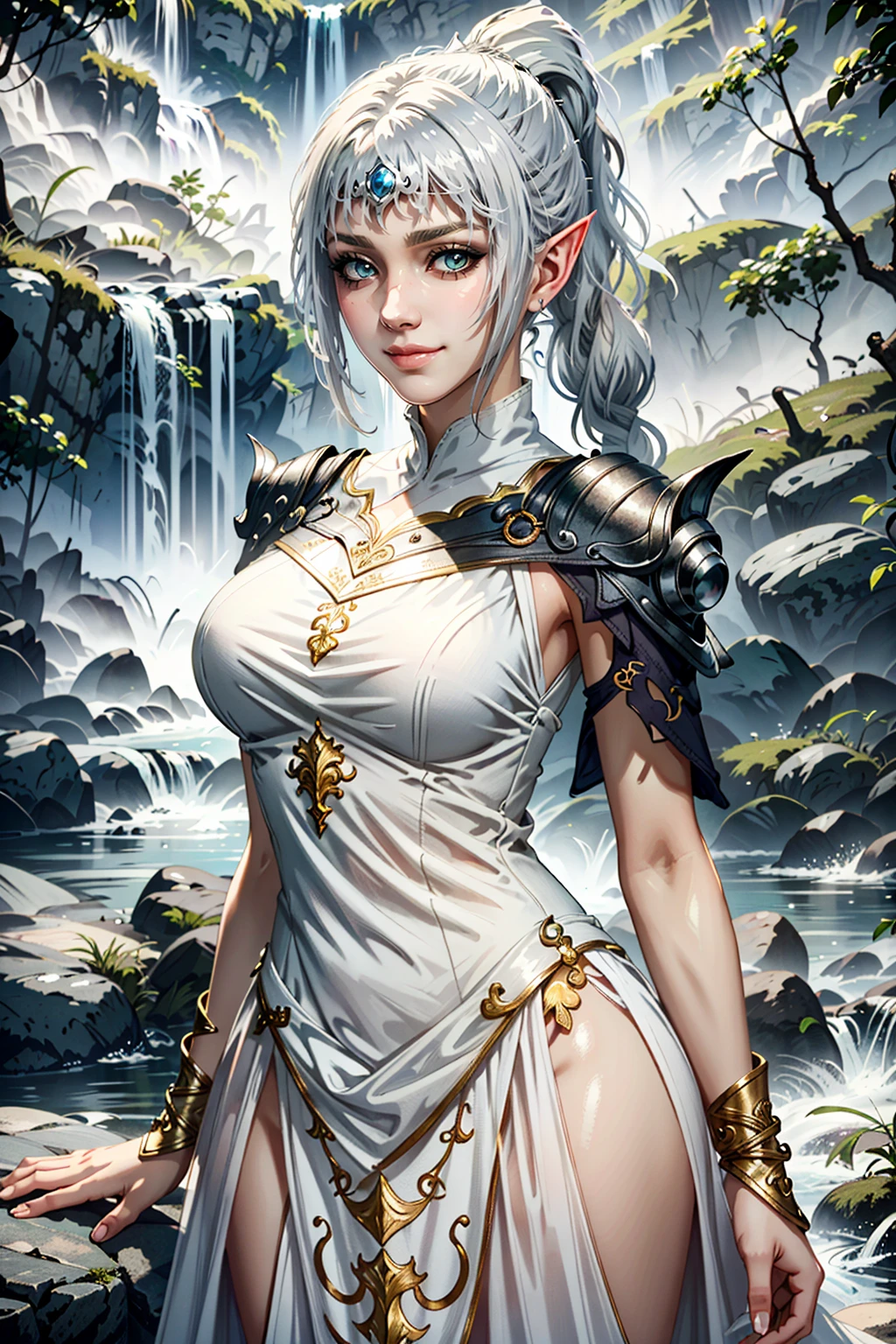 (masterpiece, best quality)
ShadowHBG, 1 girl, white hair, ponytail, pointy ears, beautiful white dress, at a waterfall, shy smile
<lora:epi_noiseoffset2:1>, <lora:ShadowHeart:0.7>