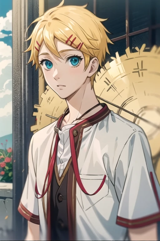 masterpiece, best quality, game cg, 1boy, solo, male focus, looking at viewer, upper body, depth of field, , realistic, <lora:finnian_kuroshitsuji:0.72>, finnian_kuroshitsuji, blonde hair, aqua eyes, , , ancient greece,