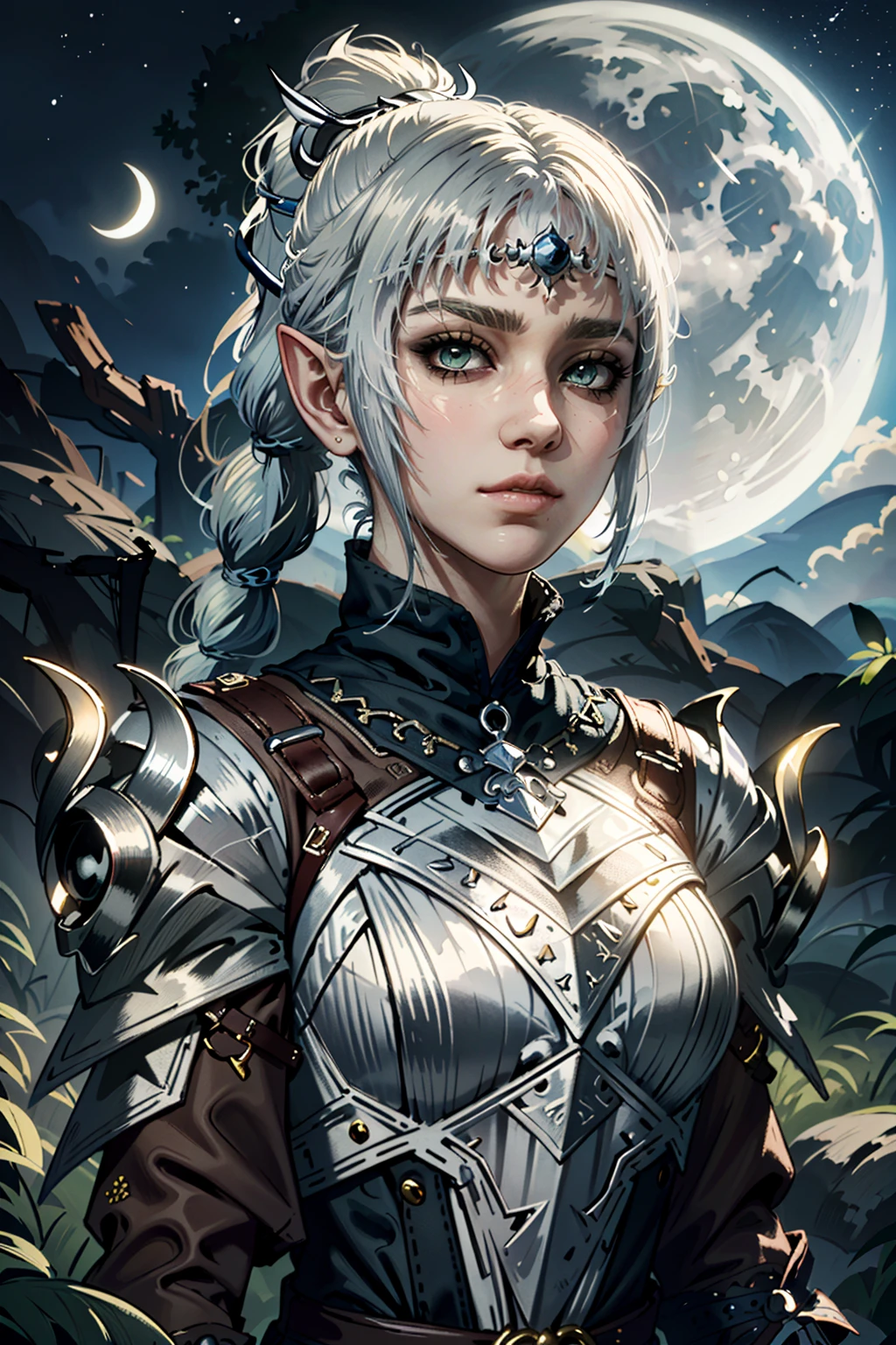 (masterpiece, best quality)
ShadowHBG, 1 girl, white hair, ponytail, pointy ears, moon, stars, looking up
<lora:ShadowHeart:0.8>
