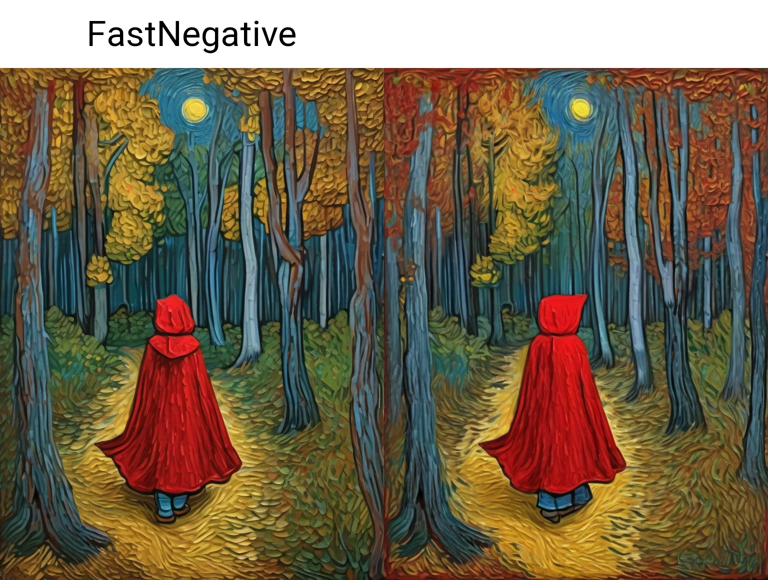 Little Red Riding Hood, in the forest, Van Gogh style,