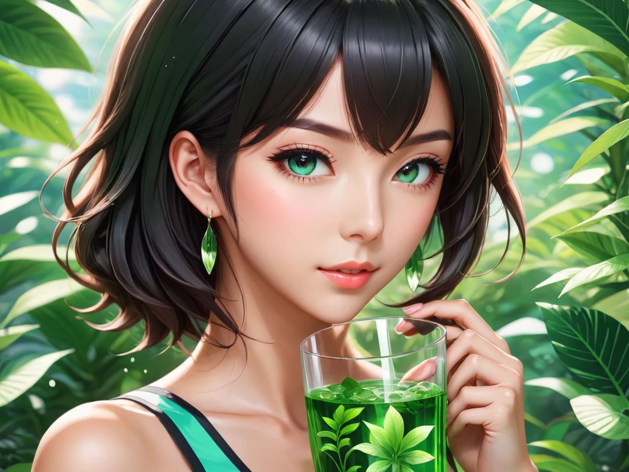 Papercut collage of <lora:crystalClearXL_ccxl.FFai.lora:1> (High quality Professional Photo:2) (Ultrarealistic:2),a glass pitcher with a plant inside of it, anime girl drinks energy drink, sprite art, anime visual of a cute girl, made with anime painter studio, splash art anime, anime art, (anime girl), beautiful anime girl, beautiful anime art, beautiful anime artwork, anime picture, beautiful anime woman, made of drink, anime goddess, anime illustration,ultra-realistic smooth edges, ((antialiasing smooth edge quality:1.2)),anti-aliasing,close portrait,(manga:1.3),beautiful,attractive,handsome,trending on ArtStation,DeviantArt contest winner,CGSociety,ultrafine,detailed,studio lighting . Mixed media, textured paper, overlapping, asymmetrical, abstract, vibrant