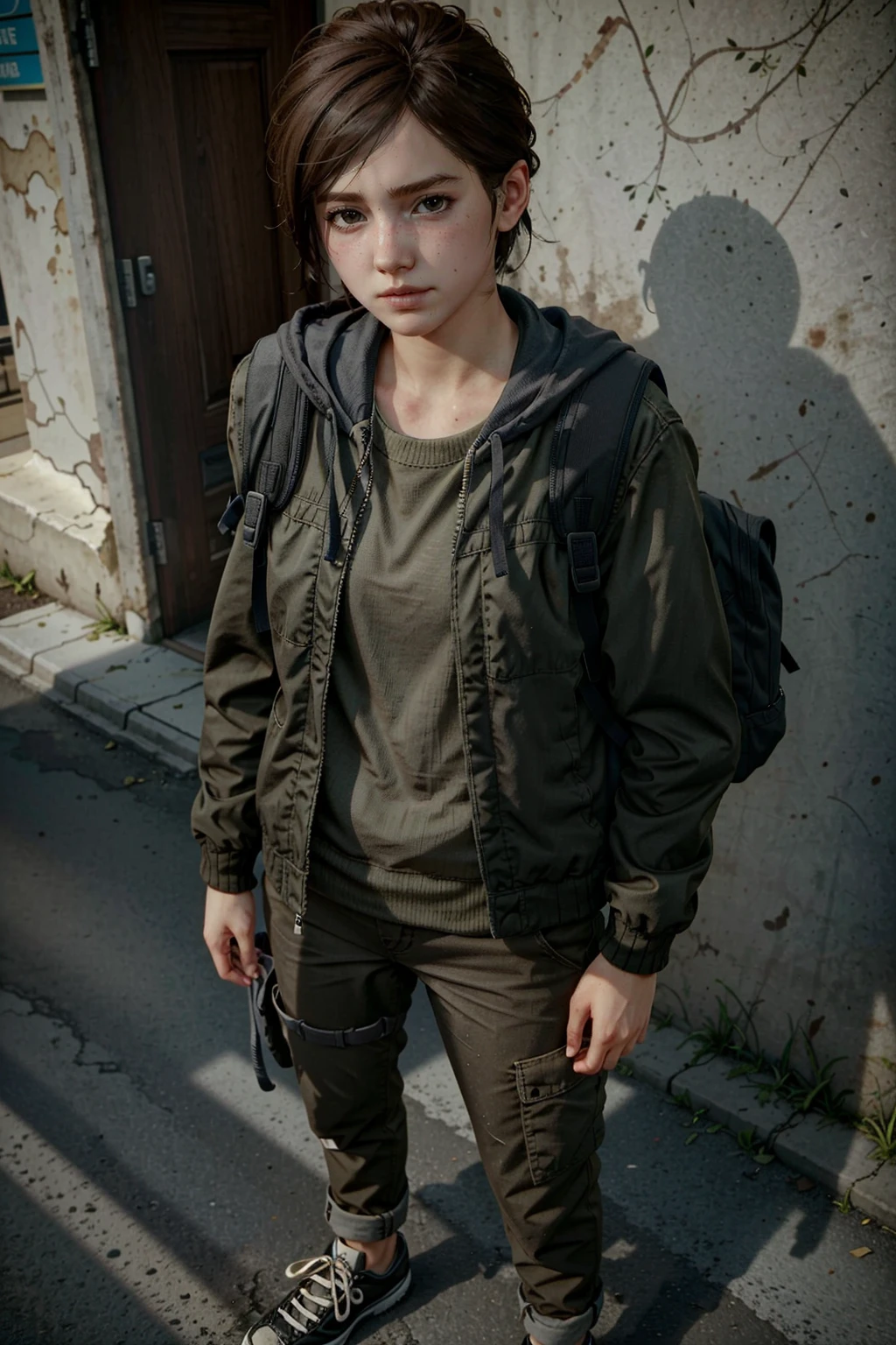 (masterpiece, best quality)
solo, brown hair, standing, jacket, shoes, pants, shadow, backpack, realistic, 1girl, ellietlou2
<lora:epi_noiseoffset2:1>, <lora:EllieTLOU2:0.7>
