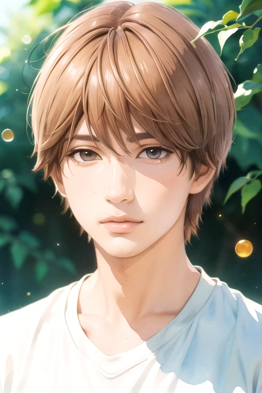 masterpiece, best quality, photorealistic, 1boy, solo, male focus, looking at viewer, , depth of field, (watercolor illustration, soft pastel colors:1.1), , <lora:makoto_sunakawa:0.68>, makoto_sunakawa, brown hair, brown eyes, , science fiction speculative fiction,