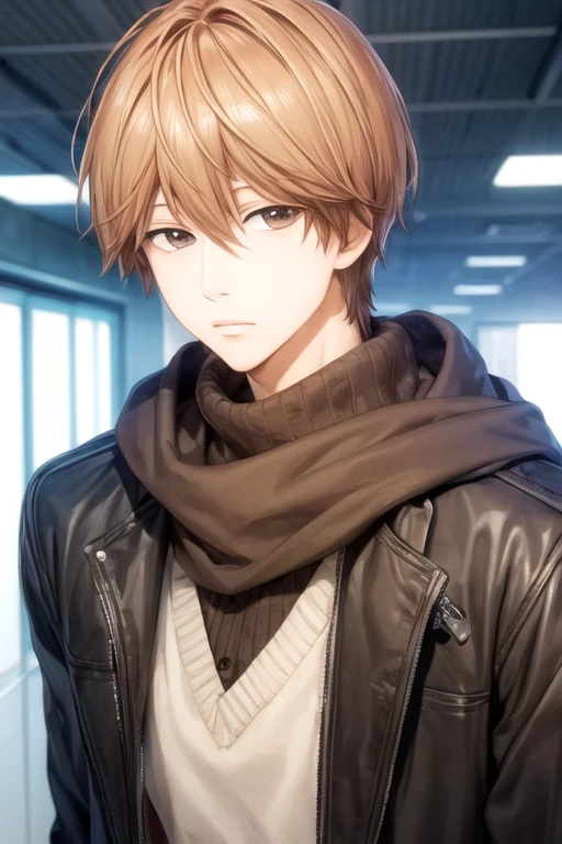 masterpiece, best quality, , 1boy, solo, male focus, looking at viewer, upper body, , , , <lora:makoto_sunakawa:0.68>, makoto_sunakawa, brown hair, brown eyes, psycho costume, science fiction detective,