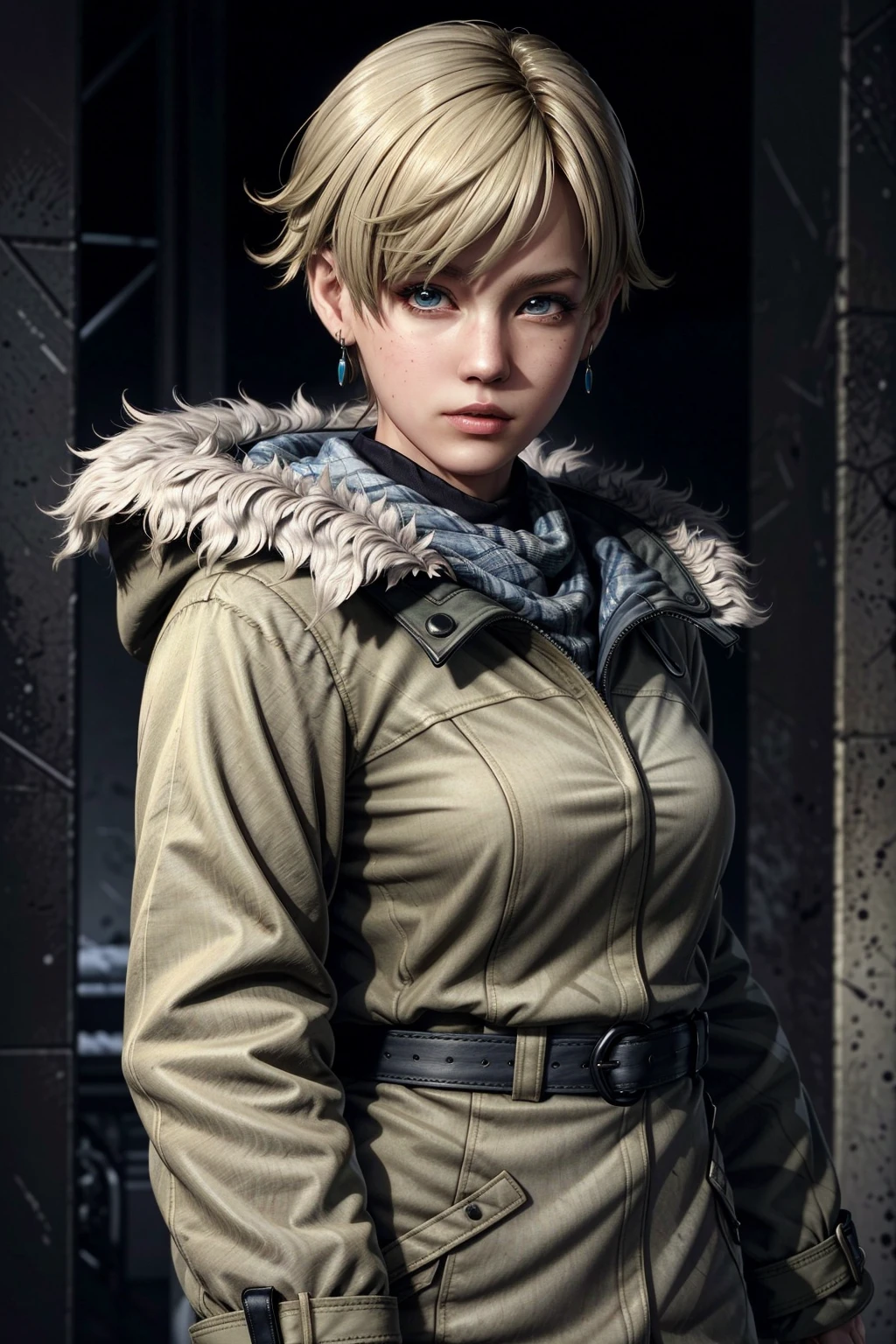 (masterpiece, best quality)
SherryRE, 1girl, solo, short hair, blonde hair, realistic, earrings, jewelry, blue eyes, coat, lips, fur trim, hood, upper body, winter clothes, looking at viewer, nose, winter coat
<lora:add_detail:0.8>,  <lora:SherryRE:0.8>