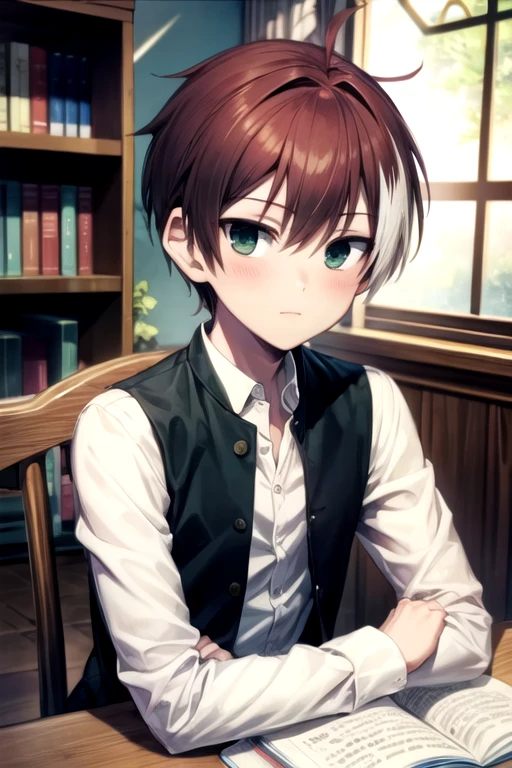 masterpiece, best quality, sketch, 1boy, solo, male focus, looking at viewer, , , , , <lora:akatsuki_iride:0.72>, akatsuki_iride, brown hair, green eyes, multicolored hair, white hair, , dieselpunk, Blu-ray