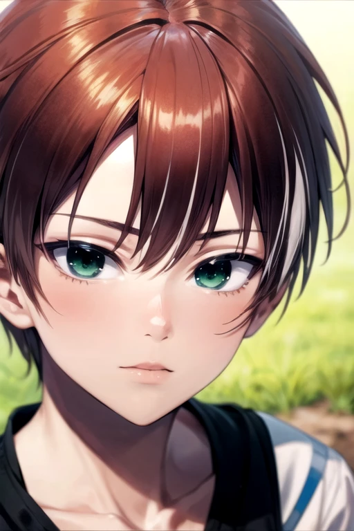 masterpiece, best quality, sketch, 1boy, solo, male focus, looking at viewer, , depth of field, , realistic, <lora:akatsuki_iride:0.74>, akatsuki_iride, brown hair, green eyes, multicolored hair, white hair, , , , 2k resolution