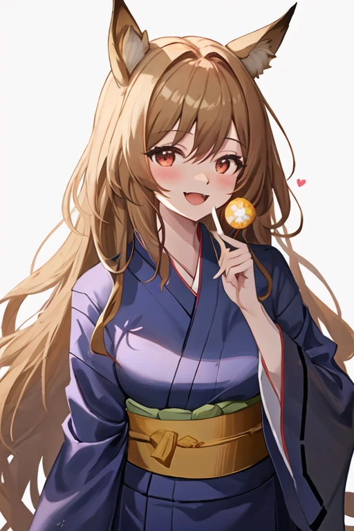 best quality, masterpiece, highres, solo, {yukata:1.40}, {kimono:1.20}, {ceobe_arknights:1.15}, animal_ears, long_hair, dog_ears, brown_hair, bangs, red_eyes, smile, dog_girl, open_mouth, breasts, blush, upper_body, hair_between_eyes, very_long_hair