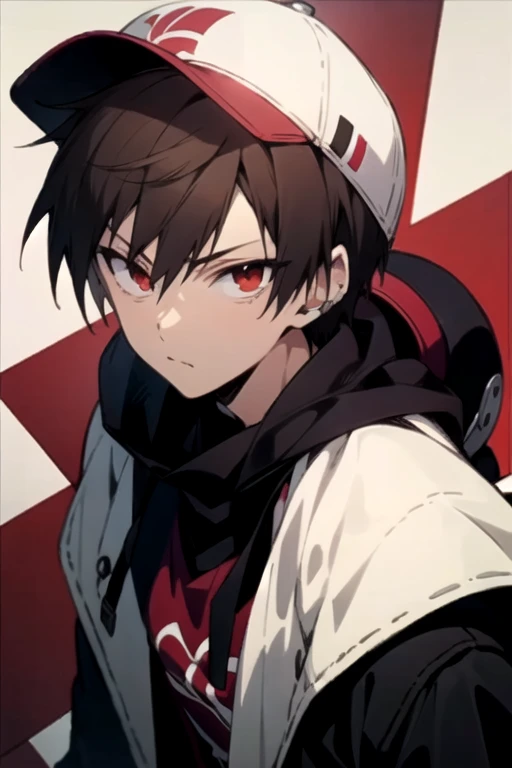 masterpiece, best quality, photorealistic, 1boy, solo, male focus, looking at viewer, , , anime coloring, , <lora:anya_kudou:0.72>, anya_kudou, brown hair, red eyes, , snapback, ,